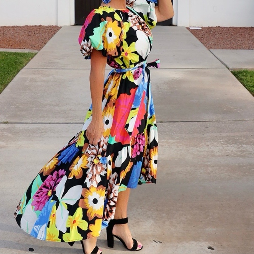 Christopher John Rogers Target Puff Sleeve Floral Dress Size M NWOT Hi Low Hem